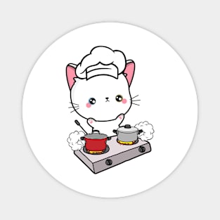 Funny White Cat is cooking Magnet